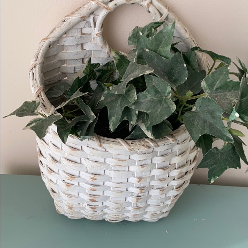 Vintage Wall Wicker Basket w plant - Decor
